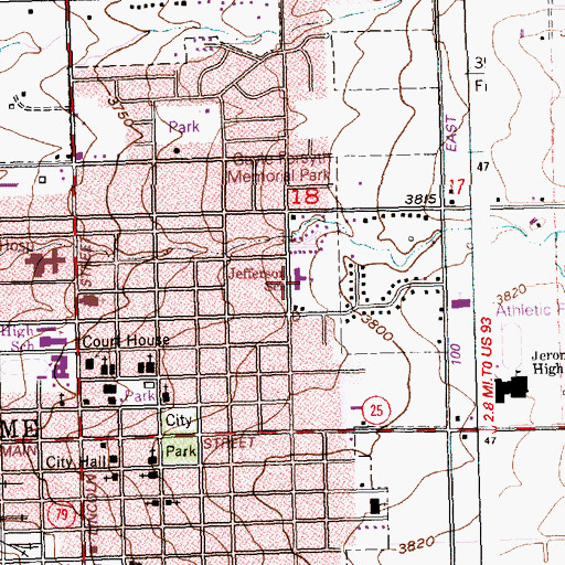 Topographic Map of Jefferson Elementary School, ID