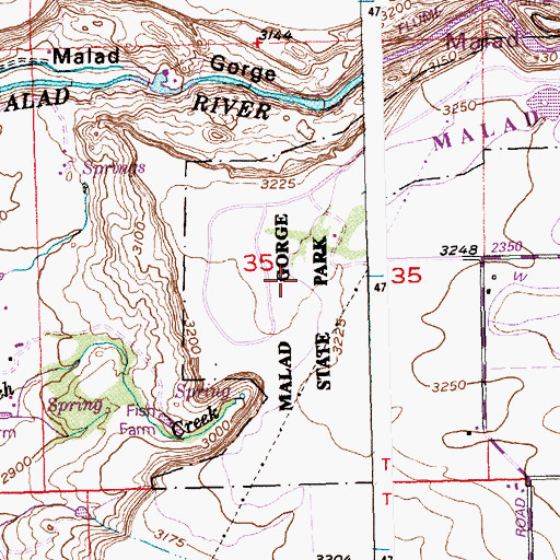 Topographic Map of Malad Gorge State Park, ID
