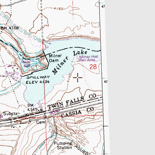 Topographic Map of Milner Historical Recreation Area, ID