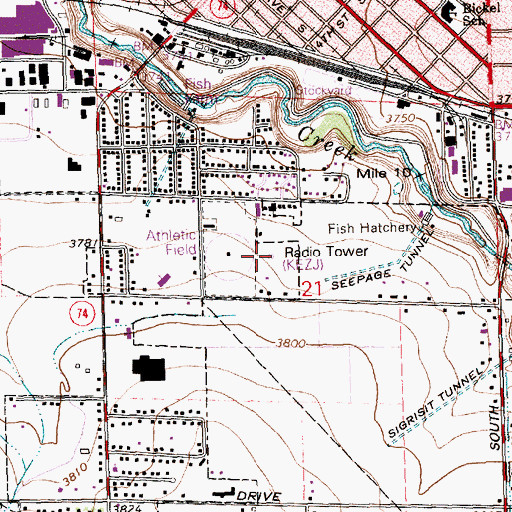 Topographic Map of KEZJ Radio Tower (Twin Falls), ID