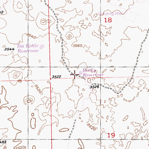 Topographic Map of Rocky Reservoir, ID