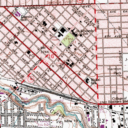 Topographic Map of Twin Falls City Hall, ID