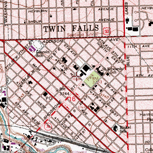 Topographic Map of Twin Falls County Courthouse, ID