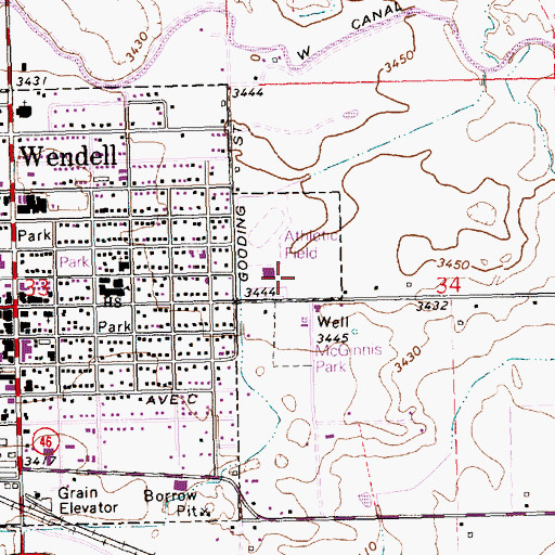Topographic Map of Wendell High School, ID