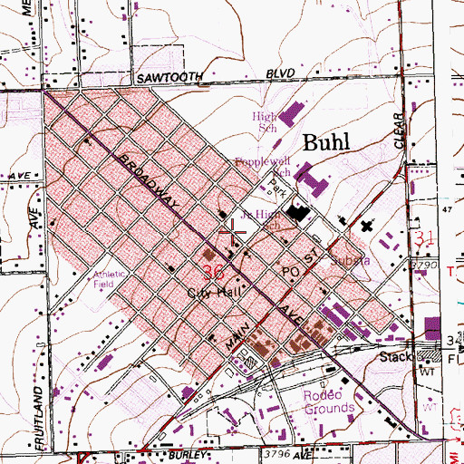 Topographic Map of Buhl School (historical), ID
