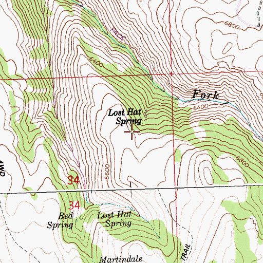 Topographic Map of Lost Hat Spring, ID