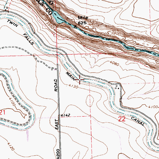 Topographic Map of Twin Falls Main Canal, ID