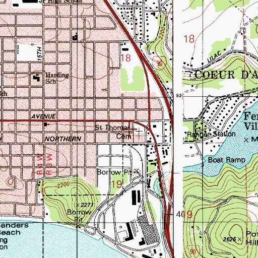 Topographic Map of Saint Thomas Cemetery, ID