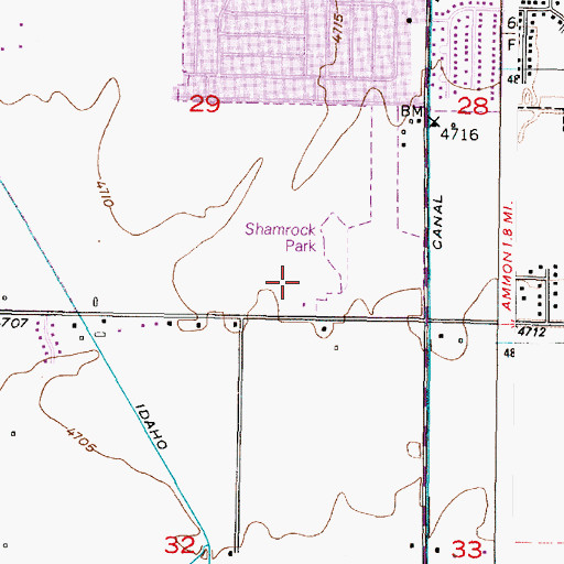 Topographic Map of Shamrock Park, ID