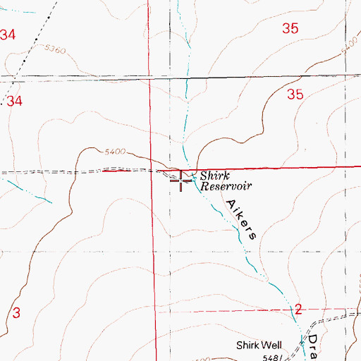 Topographic Map of Shirk Reservoir, ID