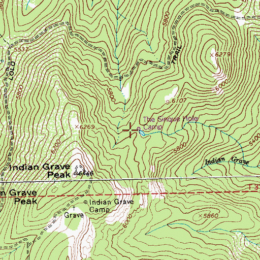 Topographic Map of The Sinque Hole Camp, ID