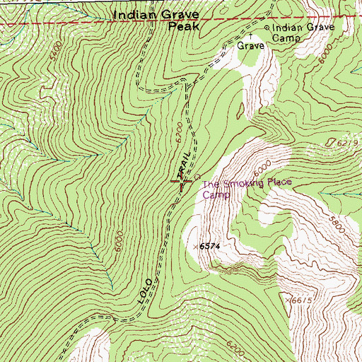 Topographic Map of The Smoking Place Camp, ID