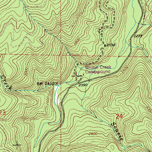 Topographic Map of Sousie Creek Campground, ID