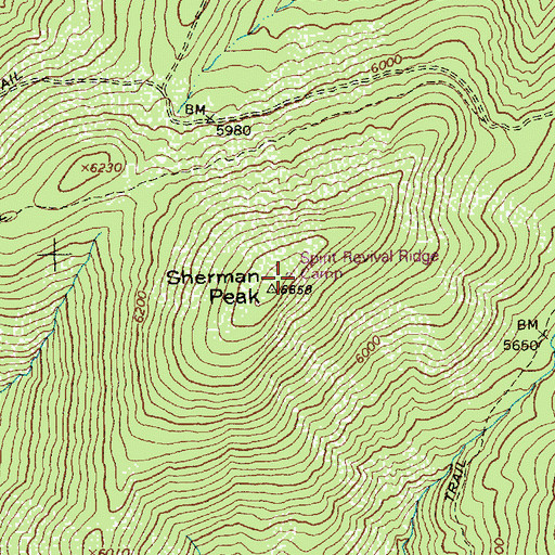 Topographic Map of Spirit Revival Ridge Camp, ID