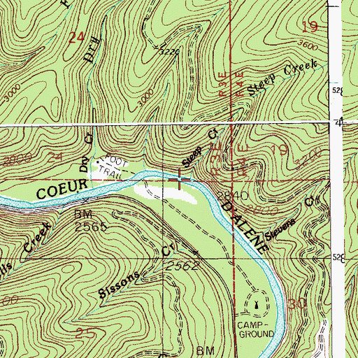 Topographic Map of Steep Creek, ID