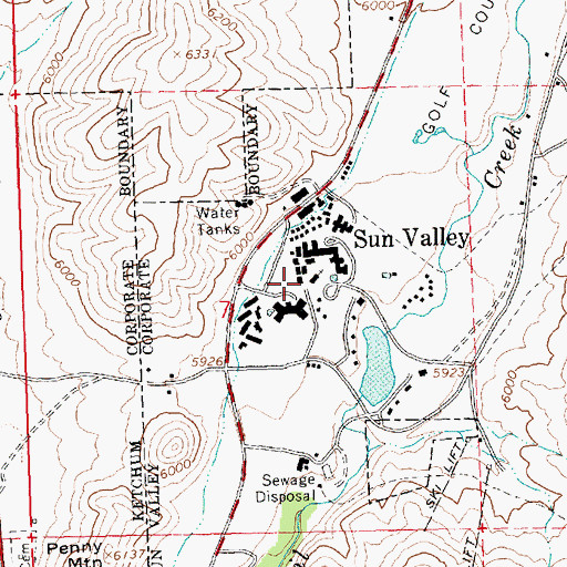 Topographic Map of Sun Valley Village, ID