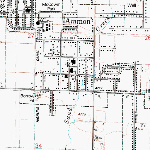 Topographic Map of Ammon, ID