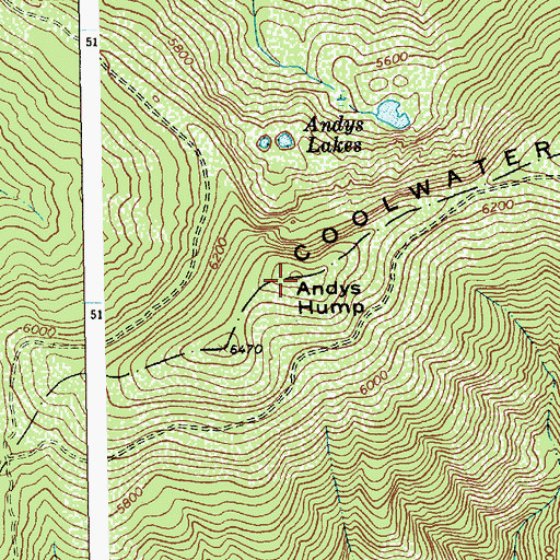 Topographic Map of Andys Hump, ID