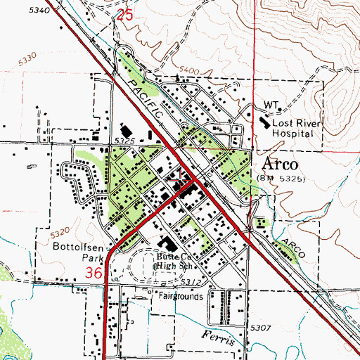 Topographic Map of Arco, ID