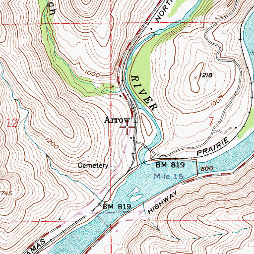 Topographic Map of Arrow, ID