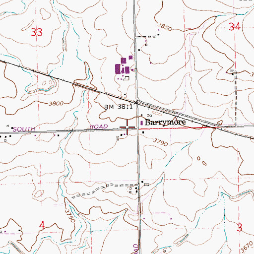 Topographic Map of Barrymore, ID