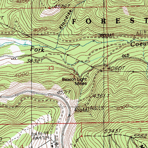 Topographic Map of Beacon Light Mines, ID