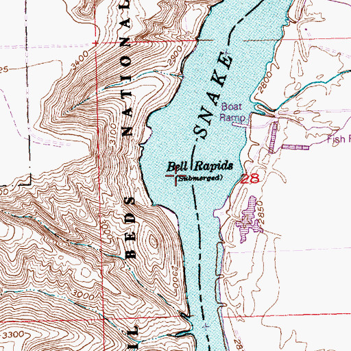 Topographic Map of Bell Rapids (historical), ID