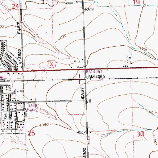 Topographic Map of Bills, ID