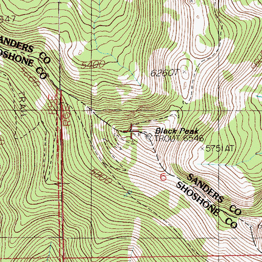 Topographic Map of Black Peak, ID