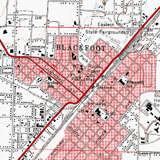Topographic Map of Blackfoot, ID