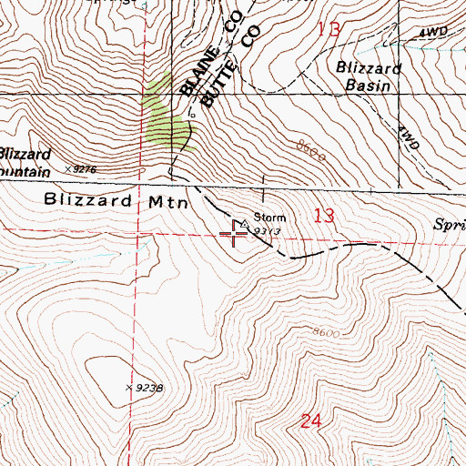Topographic Map of Blizzard Mountain, ID