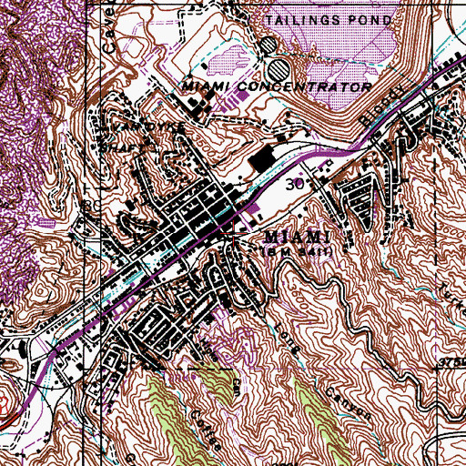 Topographic Map of Miami Railroad Station, AZ