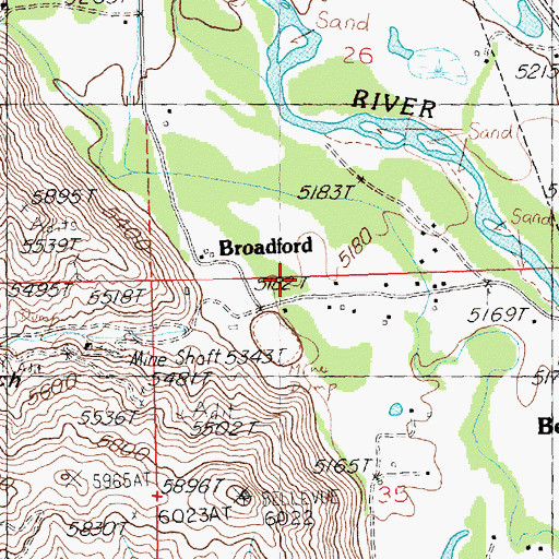 Topographic Map of Broadford, ID