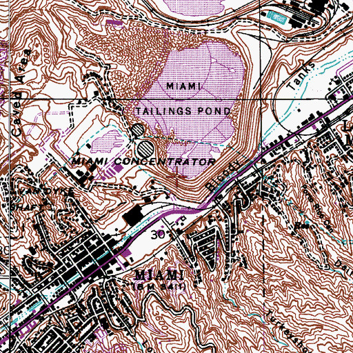 Topographic Map of Miami Tailings Dam Number Two, AZ