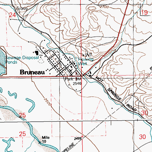 Topographic Map of Bruneau, ID