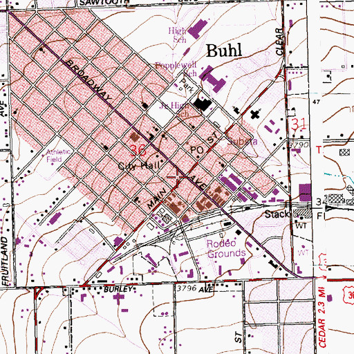Topographic Map of Buhl, ID