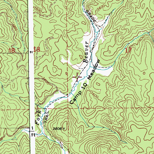 Topographic Map of Camp Ten Meadow, ID