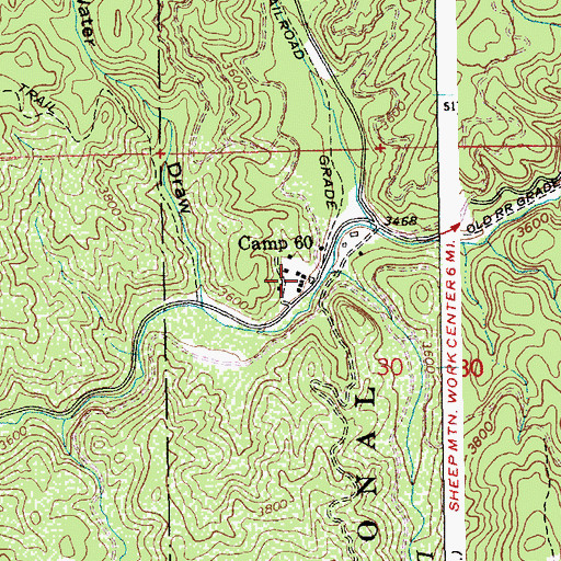 Topographic Map of Camp Sixty, ID