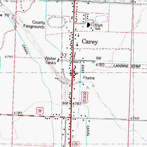 Topographic Map of Carey, ID