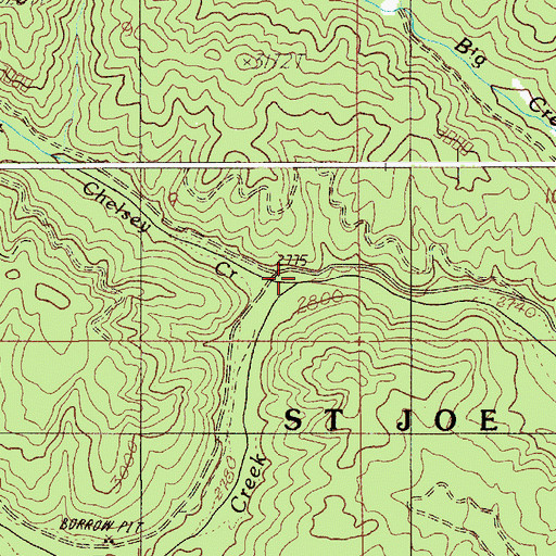 Topographic Map of Chelsey Creek, ID