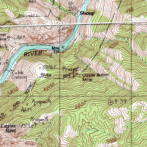 Topographic Map of Clipper Bullion Mine, ID