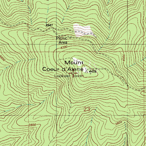 Topographic Map of Mount Coeur d'Alene, ID