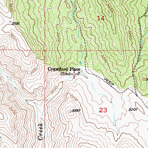 Topographic Map of Crawford Place, ID
