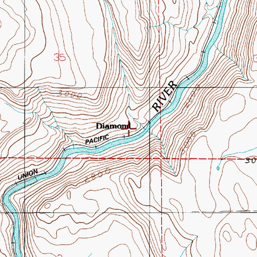 Topographic Map of Diamond, ID
