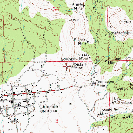 Topographic Map of Distaff Mine, AZ