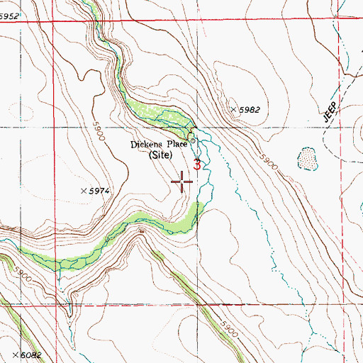 Topographic Map of Dickens Place, ID