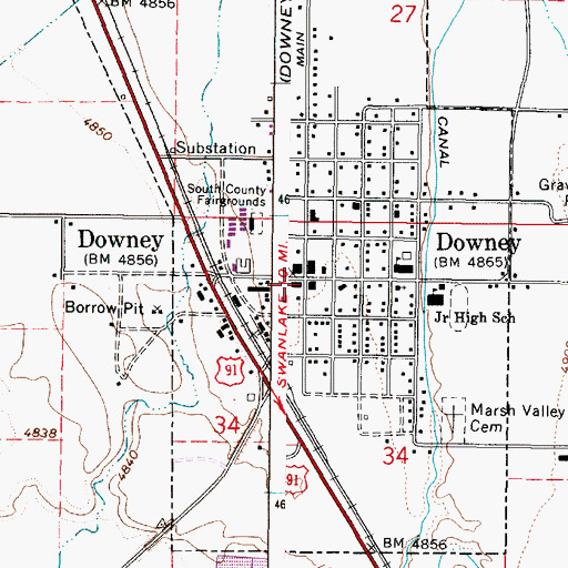 Topographic Map of Downey, ID