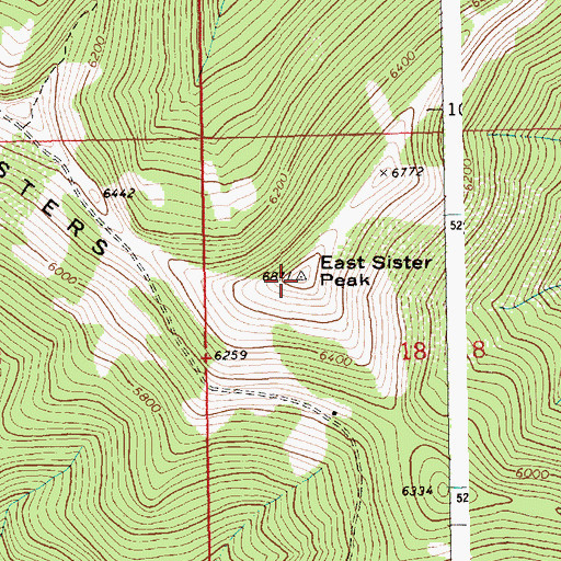 Topographic Map of East Sister Peak, ID