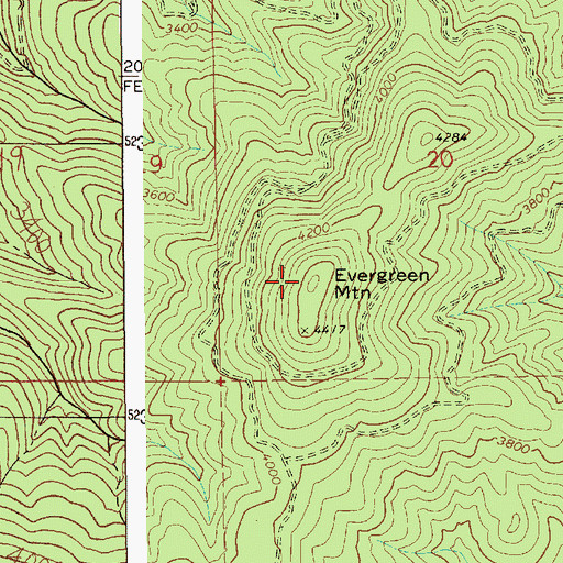 Topographic Map of Evergreen Mountain, ID
