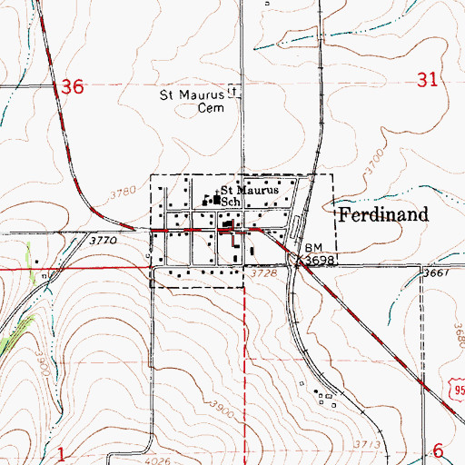 Topographic Map of Ferdinand, ID